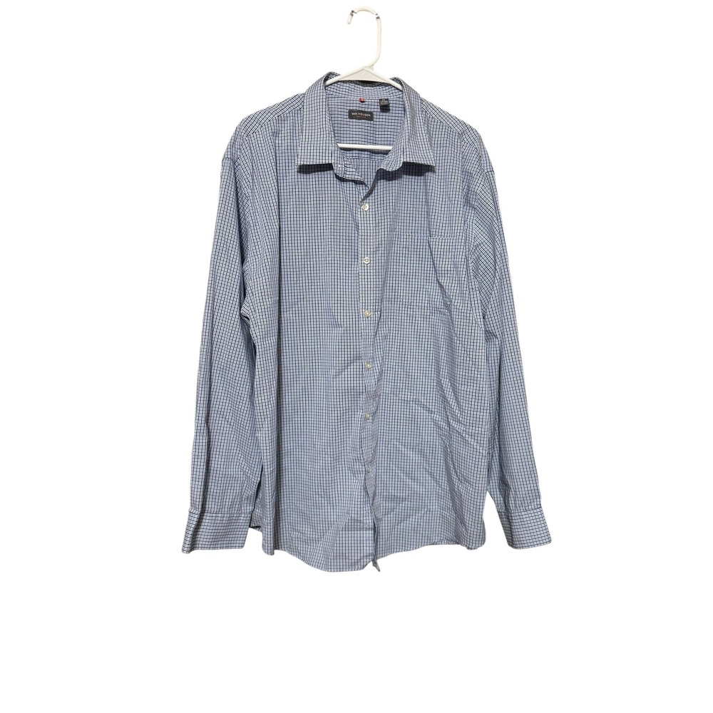 Van Heusen Traveler Mens XXL Blue White Check Long Sleeve Button Down‎ 18-18.5